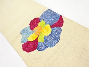 リサイクル　手織り紬抽象花模様織り出し名古屋帯